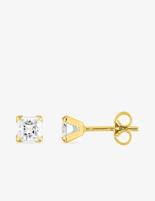 Boucles d'oreilles or jaune 750 ‰, oxyde de zirconium carré 4 mm SO OR