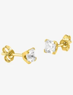 Boucles d'oreilles or jaune 750 ‰, oxyde de zirconium carré 4 mm SO OR