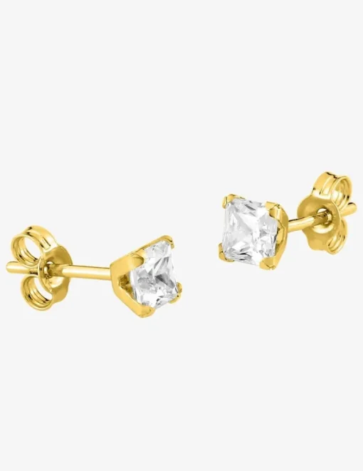 Boucles d'oreilles or jaune 750 ‰, oxyde de zirconium carré 4 mm SO OR