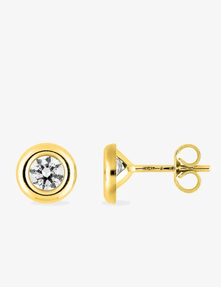 Boucles d'oreilles or jaune 750 ‰, oxyde de zirconium 4 mm serti clos SO OR