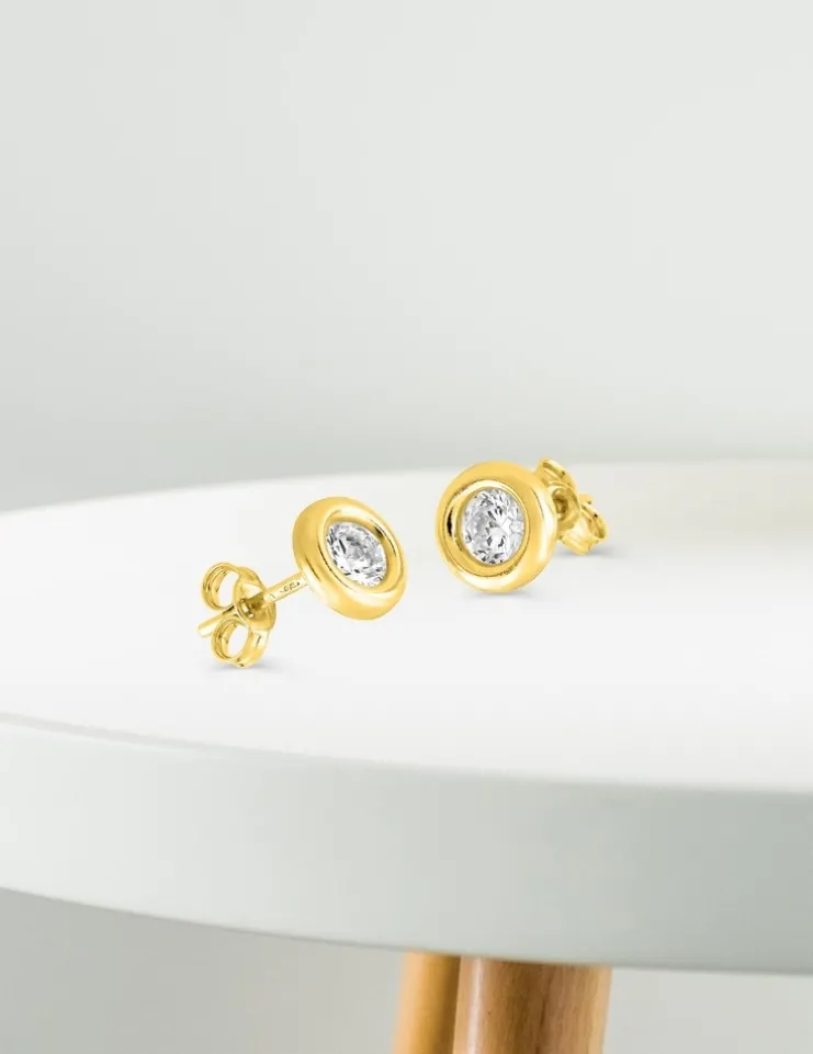 Boucles d'oreilles or jaune 750 ‰, oxyde de zirconium 4 mm serti clos SO OR