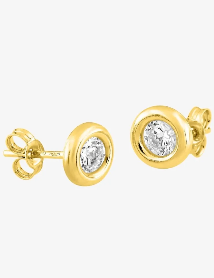 Boucles d'oreilles or jaune 750 ‰, oxyde de zirconium 4 mm serti clos SO OR
