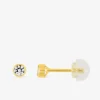 Boucles d'oreilles or jaune 750 ‰, oxyde de zirconium 3 mm serti clos SO OR