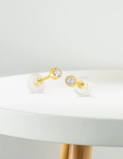 Boucles d'oreilles or jaune 750 ‰, oxyde de zirconium 3 mm serti clos SO OR