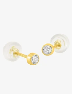 Boucles d'oreilles or jaune 750 ‰, oxyde de zirconium 3 mm serti clos SO OR