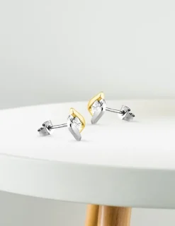 Boucles d'oreilles or jaune 750 ‰, oxyde de zirconium carré et rhodium SO OR