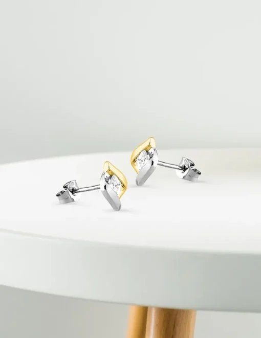 Boucles d'oreilles or jaune 750 ‰, oxyde de zirconium carré et rhodium SO OR