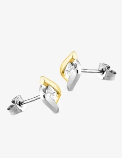 Boucles d'oreilles or jaune 750 ‰, oxyde de zirconium carré et rhodium SO OR