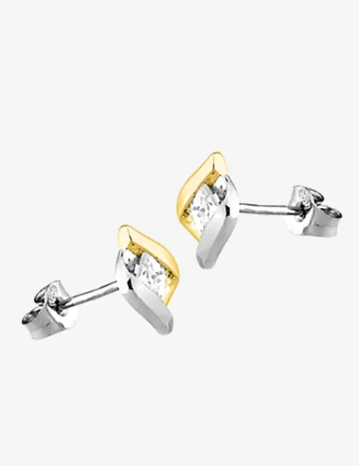 Boucles d'oreilles or jaune 750 ‰, oxyde de zirconium carré et rhodium SO OR