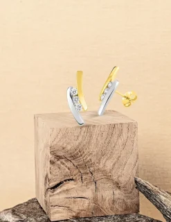 Boucles d'oreilles or jaune 750 ‰, oxyde de zirconium et rhodium SO OR