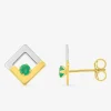 Boucles d'oreilles or jaune 375 ‰, clous, rhodium et émeraude SO OR