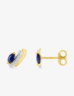 Boucles d'oreilles or jaune 375 ‰, rhodium et saphir SO OR