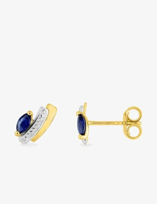 Boucles d'oreilles or jaune 375 ‰, rhodium et saphir SO OR