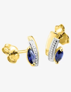 Boucles d'oreilles or jaune 375 ‰, rhodium et saphir SO OR