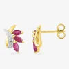 Boucles d'oreilles or jaune 375 ‰, rhodium, rubis et oxyde de zirconium SO OR