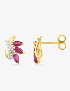 Boucles d'oreilles or jaune 375 ‰, rhodium, rubis et oxyde de zirconium SO OR