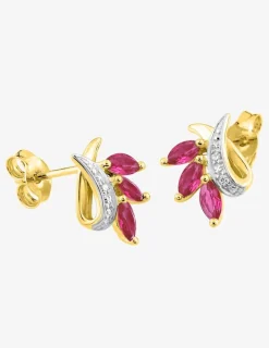 Boucles d'oreilles or jaune 375 ‰, rhodium, rubis et oxyde de zirconium SO OR