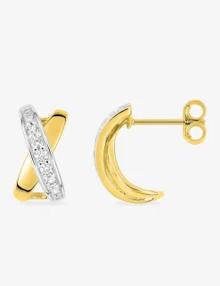 Boucles d'oreilles or jaune 375 ‰, rhodium et oxydes de zirconium SO OR