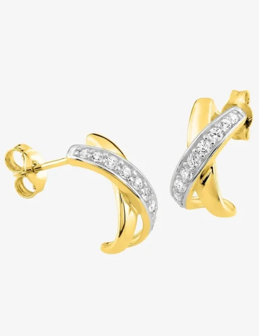 Boucles d'oreilles or jaune 375 ‰, rhodium et oxydes de zirconium SO OR