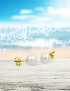 Boucles d'oreilles or jaune 375‰ et perle 6 mm SO OR