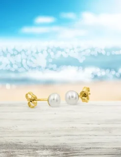 Boucles d'oreilles or jaune 375‰ et perle 5mm SO OR