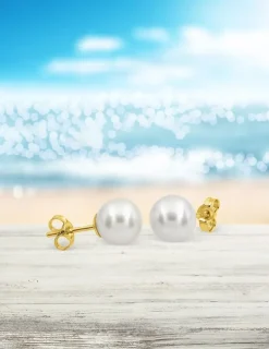 Boucles d'oreilles or jaune 375‰ et perle 7 mm SO OR