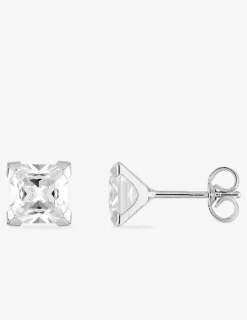 Boucles d'oreilles oxyde de zirconium carré 6 mm or blanc 750‰ SO OR