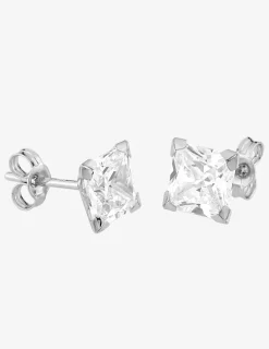 Boucles d'oreilles oxyde de zirconium carré 6 mm or blanc 750‰ SO OR