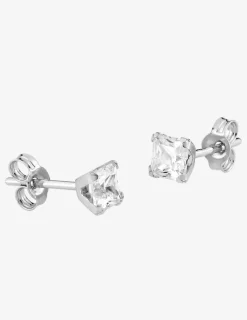 Boucles d'oreilles oxyde de zirconium carré 4 mm or blanc 750‰ SO OR