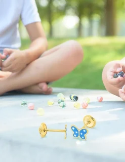 Boucles d'oreilles papillon or jaune 375‰ et laque SO OR