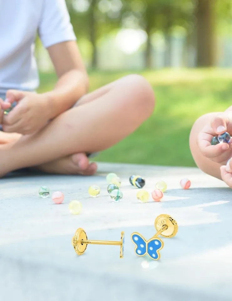 Boucles d'oreilles papillon or jaune 375‰ et laque SO OR