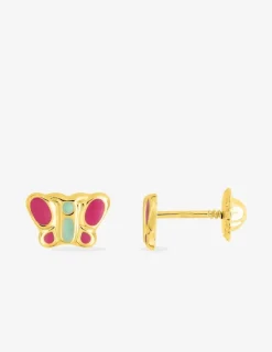 Boucles d'oreilles papillon or jaune 375‰ et laque SO OR