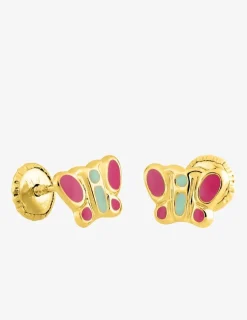 Boucles d'oreilles papillon or jaune 375‰ et laque SO OR
