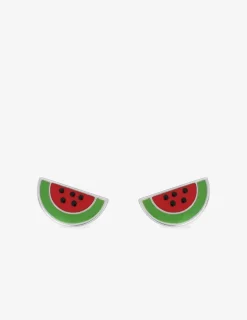 Boucles d'oreilles pastèques argent 925 ‰ laque rouge et vert SO OR