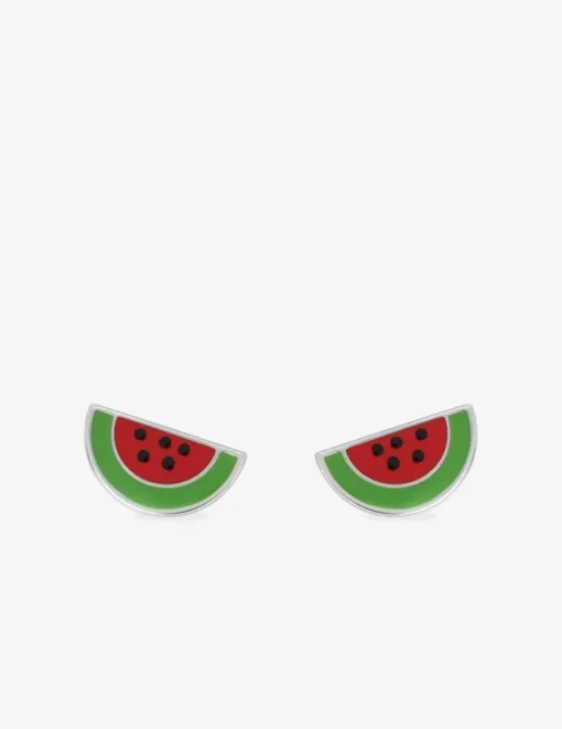 Boucles d'oreilles pastèques argent 925 ‰ laque rouge et vert SO OR