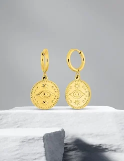 Boucles d’oreilles pendantes jetons fantaisies en acier doré SO OR