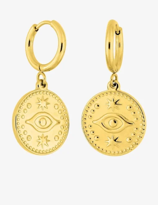 Boucles d’oreilles pendantes jetons fantaisies en acier doré SO OR