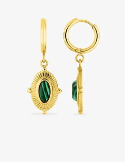 Boucles d'oreilles pendantes acier doré et malachite synthétique SO OR