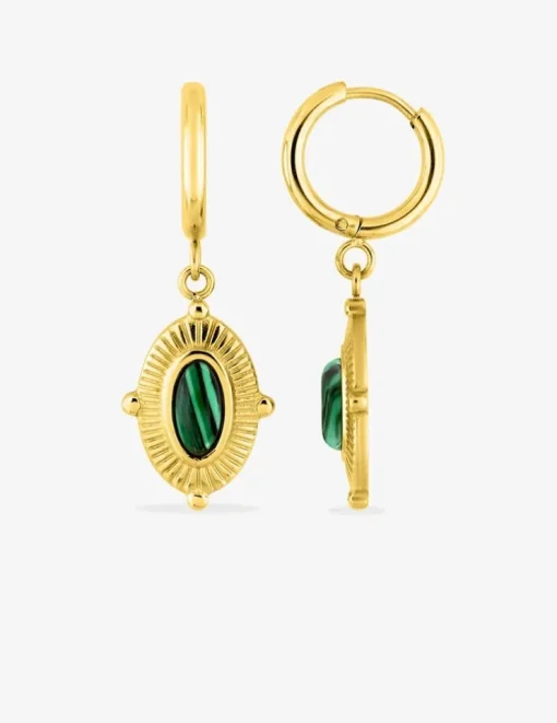 Boucles d'oreilles pendantes acier doré et malachite synthétique SO OR
