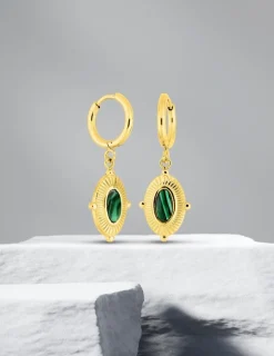 Boucles d'oreilles pendantes acier doré et malachite synthétique SO OR