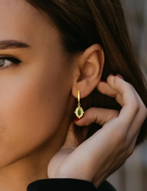 Boucles d'oreilles pendantes acier doré et malachite synthétique SO OR