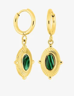 Boucles d'oreilles pendantes acier doré et malachite synthétique SO OR