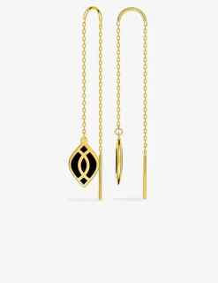 Boucles d'oreilles pendantes Ondine Or jaune 375‰ et motif laque noir de jais SO OR