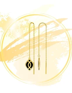 Boucles d'oreilles pendantes Ondine Or jaune 375‰ et motif laque noir de jais SO OR