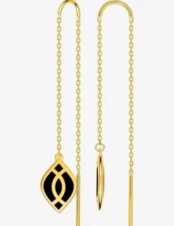 Boucles d'oreilles pendantes Ondine Or jaune 375‰ et motif laque noir de jais SO OR