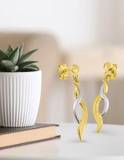 Boucles d'oreilles pendantes bicolores or 375‰ SO OR