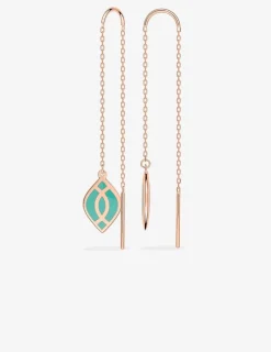 Boucles d'oreilles pendantes Ondine Or rose 375‰ et motif laque verte aqua SO OR