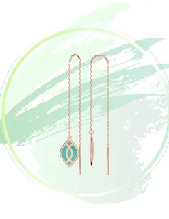 Boucles d'oreilles pendantes Ondine Or rose 375‰ et motif laque verte aqua SO OR