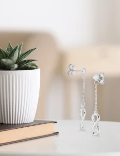 Boucles d'oreilles pendantes or blanc 375‰ motif "infini" SO OR