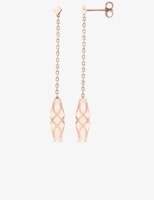 Boucles d'oreilles pendantes Mélodie Or rose 375‰ et laque ivoire SO OR